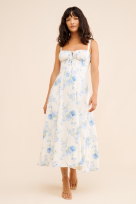 Linen Blend Floral Midi Dress