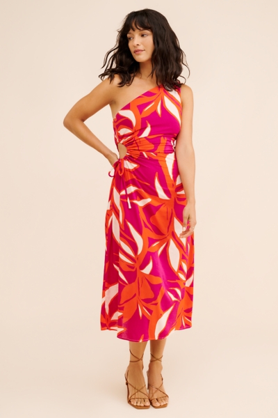 open lace back dress Benedetta Red One Shoulder Satin Maxi Dress, L / Red main image 1