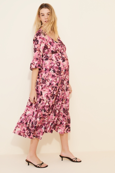 Maternity Long Sleeve Flutter Midi Dress | Nuuly