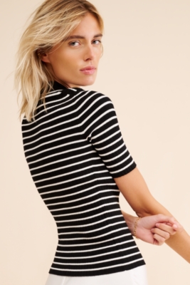 メイドウェル Madewell Stripe Antonia スノーy Short Sleeve Polo Tee レディース Sweaters Ab Madewell Women's Stripe Antonia Snowy Short Sleeve Polo Tee