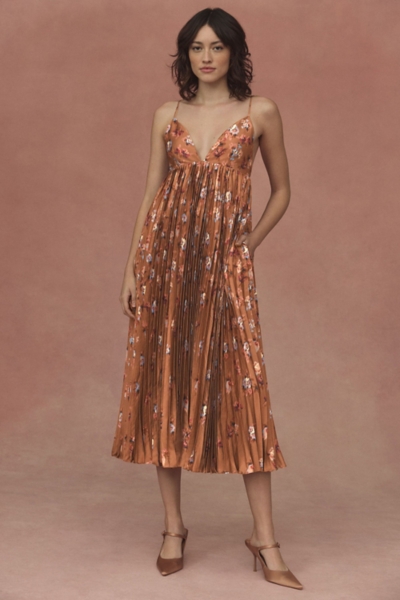 Maya Pleated V-Neck Midi Dress | Nuuly