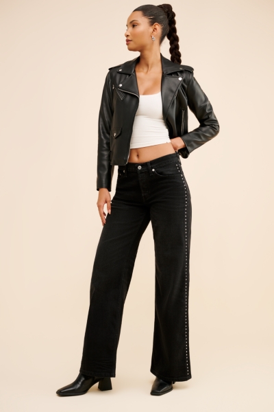 Studded Mid-Rise Wide Leg Jeans