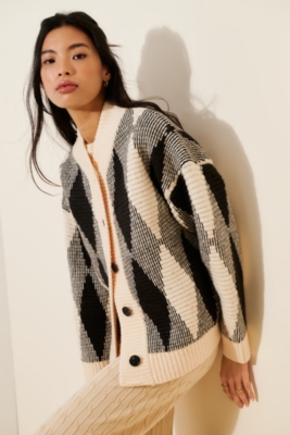 Nancy Wool Blend Jacquard Knit Sweater Jacket