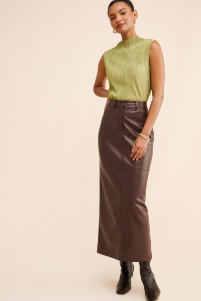 Karmin Vegan Leather Midi Skirt | Nuuly