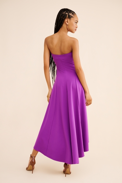 strapless high low dresses casual Enchnt Women's Strapless High-Low Hem Dark Brown Dress,Summer Casual  Vacation Holiday Solid Color Beach Outfits For Valentines Day & Dates