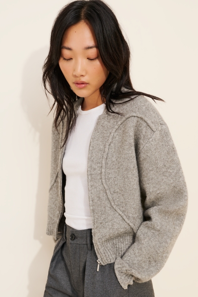 determ; Loopy Cardigan モヘヤ ウール混 グレージュ 美品 Lya O-Neck Wool Blend Cardigan Sweater | Nuuly