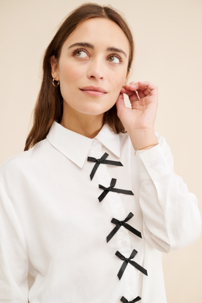 Fella Linen Blend Bow Shirt | Nuuly