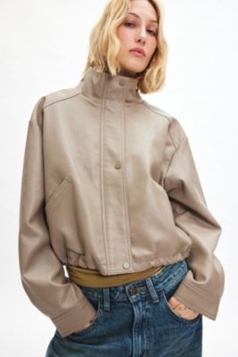 Chloe Vegan Leather Cropped Bomber Jacket | Nuuly
