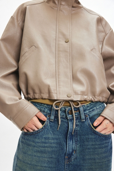 Chloe Vegan Leather Cropped Bomber Jacket | Nuuly