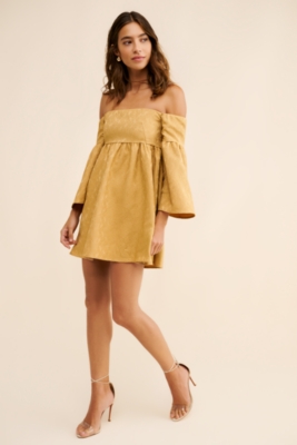 Blue Tassel Off The Shoulder Jacquard Babydoll Dress