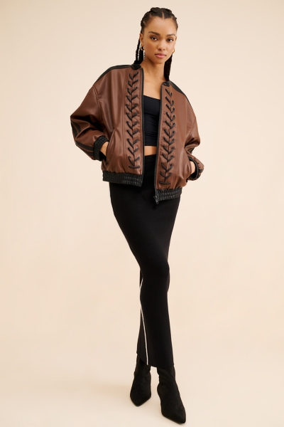 Vegan Leather Colorblock Bomber | Nuuly