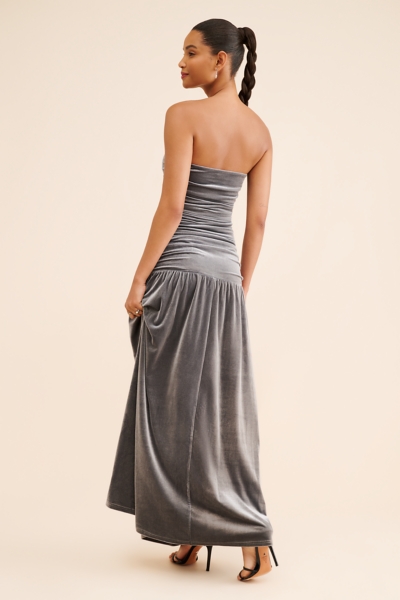 low scoop back maxi dress Beverley Baby Blue Mesh Maxi Dress - US 12