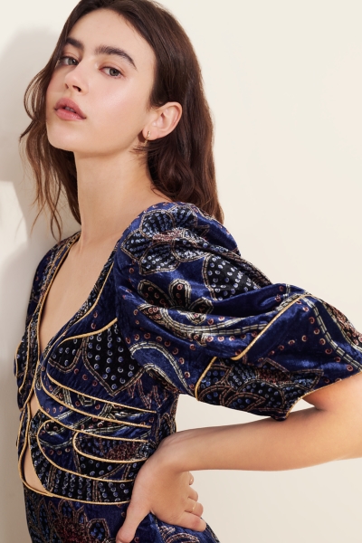 blue floral dress with scarf Lana Scarf-Print Midi Dress in Blue Jay Multi main image 0