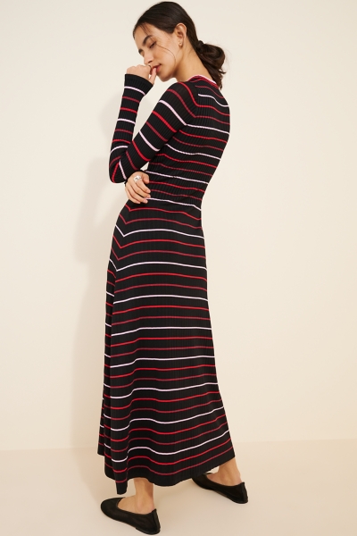 frnch maxi dress FRNCH Scarlet Stripe Button Collared Maxi Dress (Navy) M