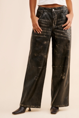 Vegan Leather Wide-Leg Relaxed Trousers | Nuuly