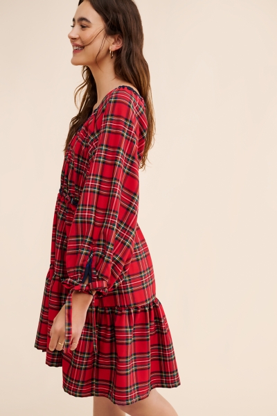 knee length dresses for ladies Plaid Mini Dress in Red – The Care Boutique main image 1