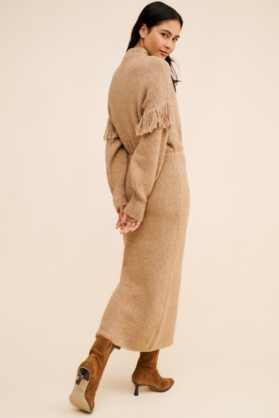 long sleeve midi knit dress Brown Long Sleeve Turtle Neck Knit Midi Dress main image 0