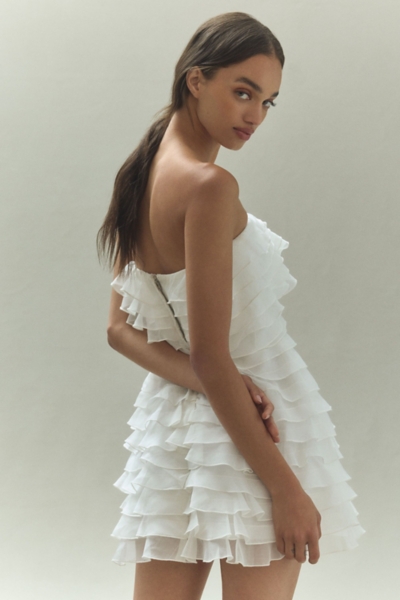 white flowy mini dress Free People - Swiss Dot Lace Strappy-Back One-Shoulder Long Sequin Dresses: Maxi Dresses Size:6 US The Ocean Skies White