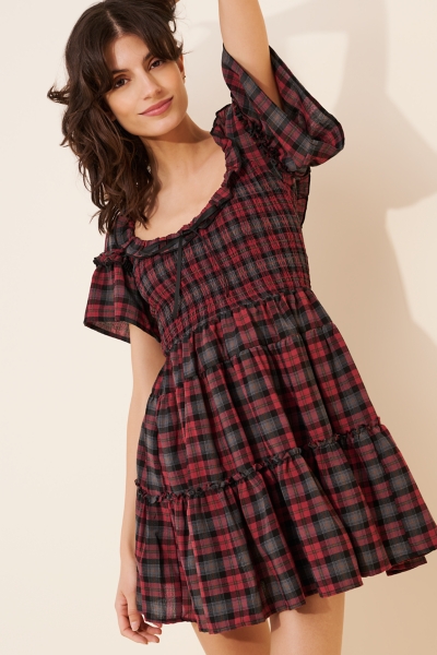 knee length dresses for ladies Women's Sleeveless Strappy Plaid Mini Dress