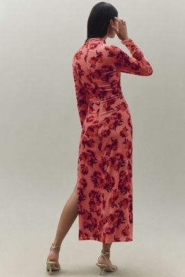 Isabella Long-Sleeve High-Neck Cutout Velvet Maxi Dress