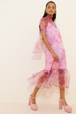 BHLDN ★ Carina Short-Sleeve High-Neck Organza Midi Dress Carina Short-Sleeve High-Neck Organza Midi Dress | Nuuly