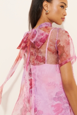 BHLDN ★ Carina Short-Sleeve High-Neck Organza Midi Dress BHLDN Carina Short-Sleeve High-Neck Organza Midi Dress