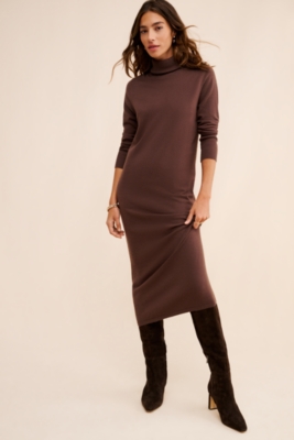 Smocked-Waist Ribbed Sweater Dress