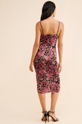 Velvet Burnout Cowl Neck Midi Dress