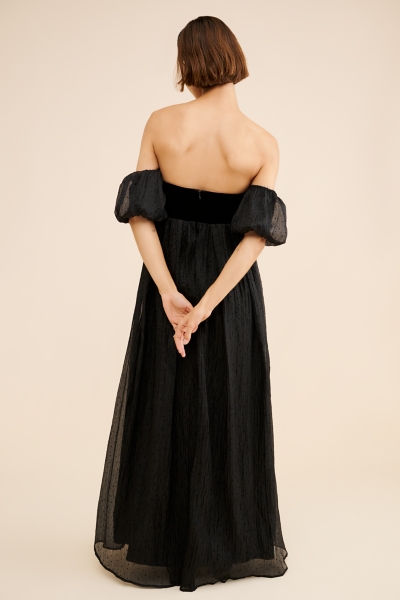 chinese dress ladies Black Maxi Dress With Off Shoulder Bow Beaded Top
