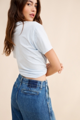 【HUECLOSET】Side track wrinkle denim pants パンツ R4299 Edith Wide Leg Trouser Jeans | Nuuly