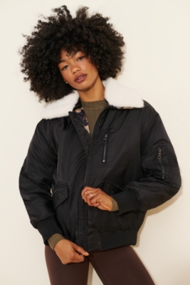 Faux Fur Collar Padded Bomber Jacket Nuuly