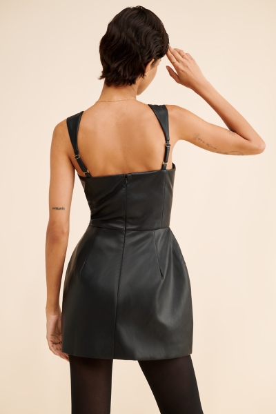 chinese dress ladies PRETTY WILD FIT AND FLARE FAUX LEATHER MINI DRESS – AKIRA main image 1