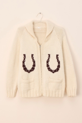 70's Vintage Horseshoe Cowichan sweater﻿ Vintage 60-70S Horse Pattern Cowichan Wool Chunky Knit