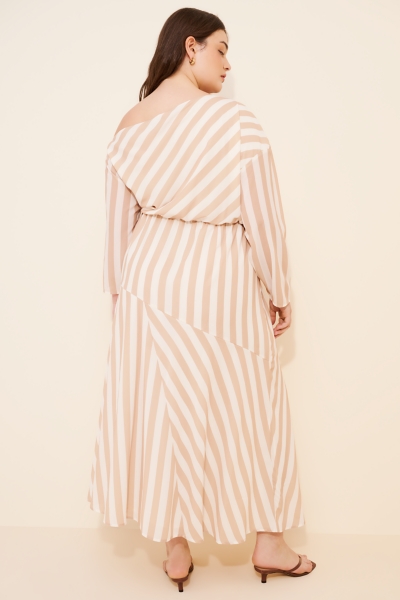 One-Shoulder Stripe Asymmetric Midi Dress | Nuuly