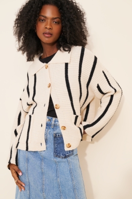 Maddie Stripe Wool Blend Cardigan | Nuuly