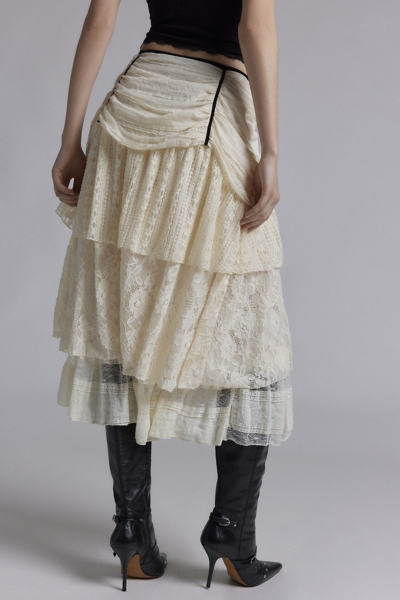 Elizabeth Lace Bustle Asymmetric Midi Skirt | Nuuly