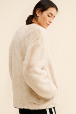 Ladies Jacket The White Company Faux Fur Jacket WHITE COMPANY Faux Fur Grey  Jacket, Short