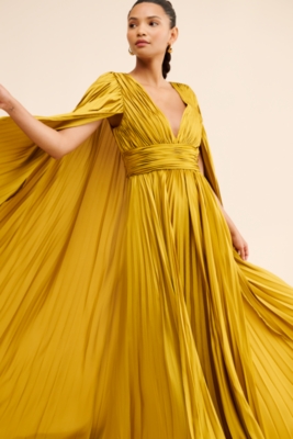 Charmeuse Pleated Cape Maxi Gown