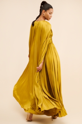 Charmeuse Pleated Cape Maxi Gown