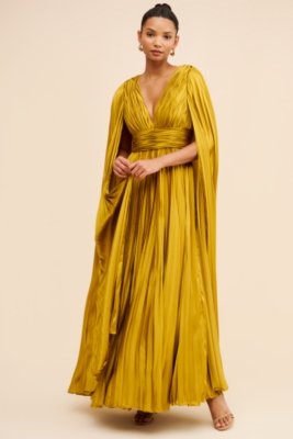 Charmeuse Pleated Cape Maxi Gown