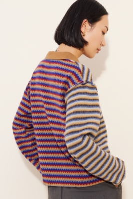 【U LAN】Soft Mix Stripe Knit WynneLayers Textured Stripe Jacquard Knit Sweater - 23393289