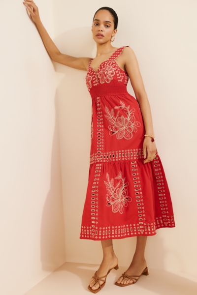 fawn embroidered eyelet midi dress Cream Eyelet Midi Dress main image 1