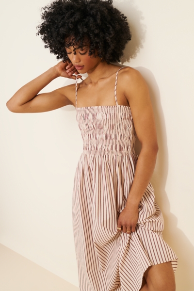 fitted summer midi dress Blue and Ivory Print Midi Summer Dress with Buttons Ivory Blue Stripe Floral / Medium