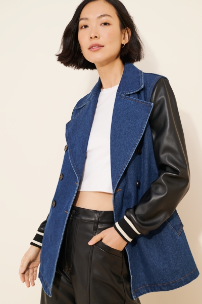 Denim Vegan Leather Sleeve Mix Jacket | Nuuly