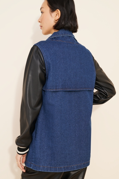 Denim Vegan Leather Sleeve Mix Jacket | Nuuly