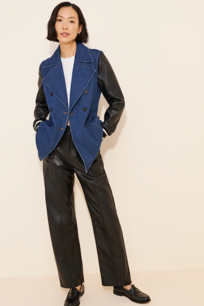 Denim Vegan Leather Sleeve Mix Jacket | Nuuly