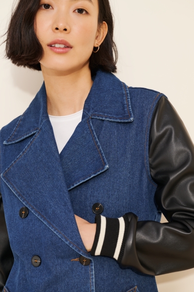 Denim Vegan Leather Sleeve Mix Jacket | Nuuly