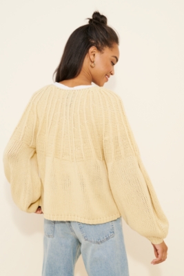 Balloon Sleeve Textured Cardigan