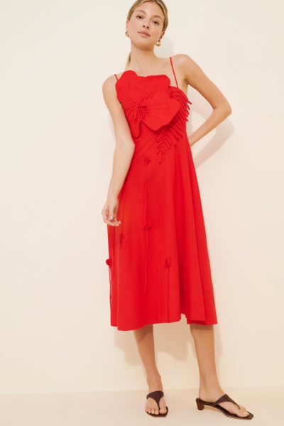 chinese dress ladies Sand Richelieu Euroflax™ Premium Linen Midi Dress – FARM Rio main image 0
