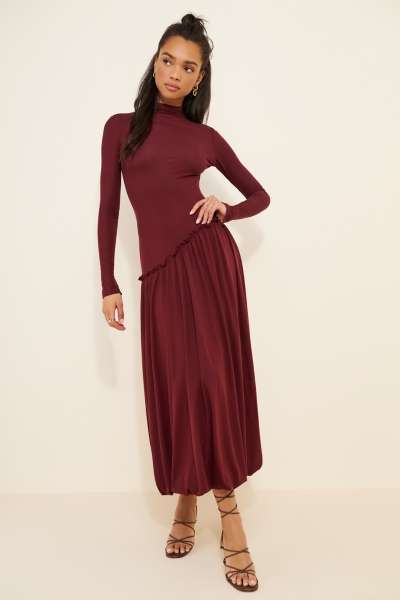 open lace back dress Red Pleat Turtleneck Sweater Dress L Red by Lane 201
